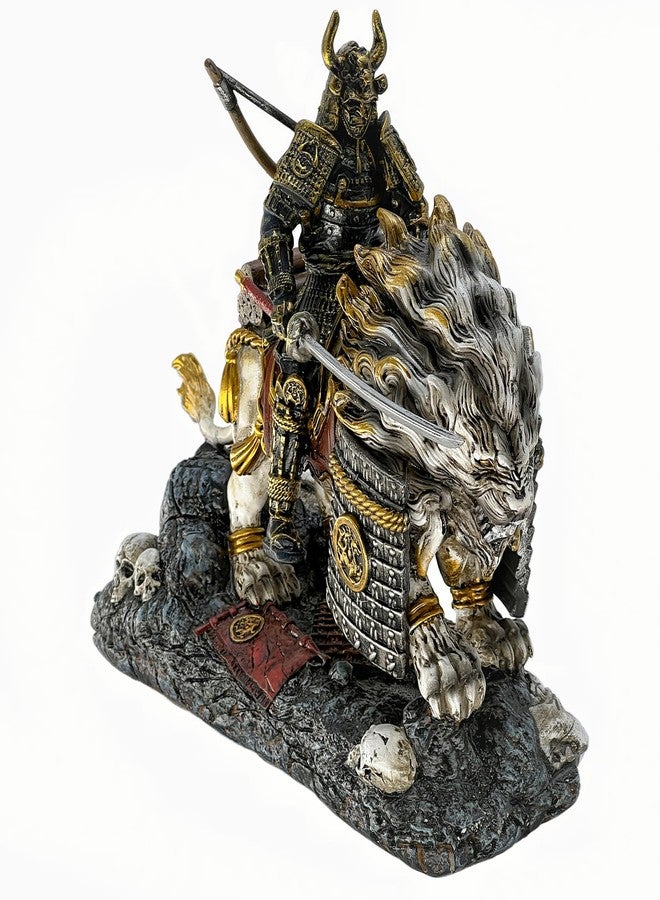 LOOYAR Medieval Ancient White Lion Samurai Warrior Resin Statue Ornament Figurine Craft for Home Living Room Porch Decoration Office Desk Desktop Table Arrangement Gift - Image 1
